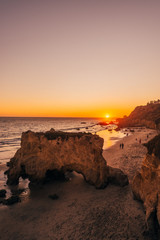 Fototapeta na wymiar El Matador State Beach at sunset, in Malibu, California