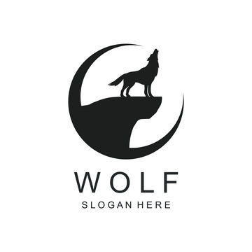 Wolf Howling Silhouette Logo Design Vector
