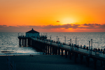 The Manhattan Beach Pier at sunset, in Los Angeles, California
