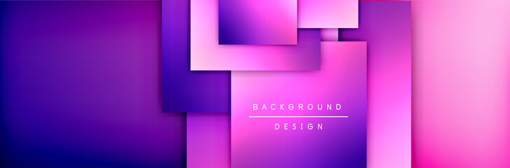 Square shapes composition geometric abstract background. 3D shadow effects and fluid gradients. Modern overlapping forms