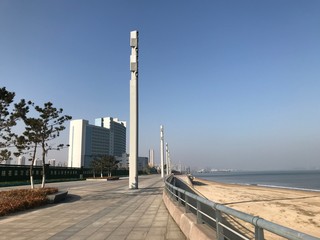 Seaside Walkway on Background of Blue Sky