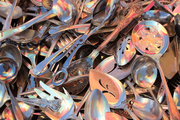 close up of old, vintage silverware