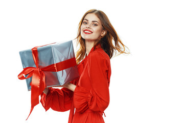Fototapeta premium woman in red dress with bag