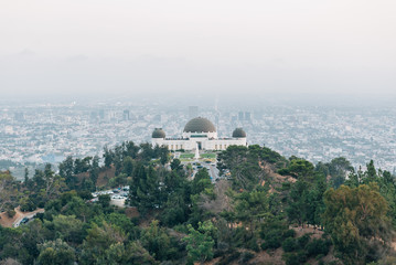 View of Griffith Observatory on a gloomy day in Los Angeles, California