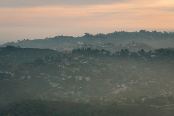 Hazy view in the Hollywood Hills, Los Angeles, California
