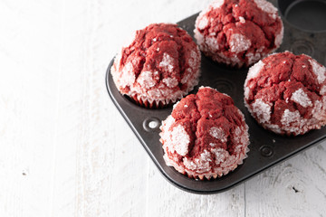 Fresh baked Red velvet muffin cupcake   .