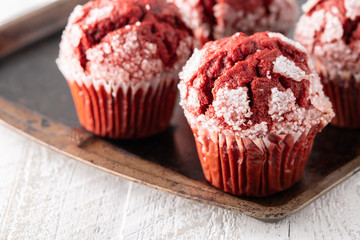 Fresh baked Red velvet muffin cupcake   .