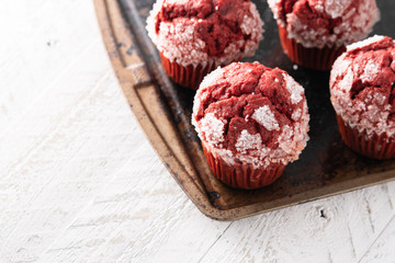 Fresh baked Red velvet muffin cupcake   .