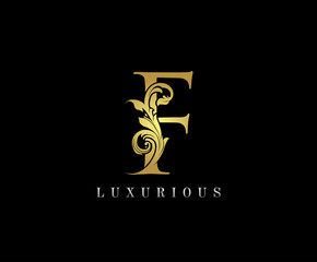 Gold F Luxury Logo Icon, Classy F Letter Logo Design.