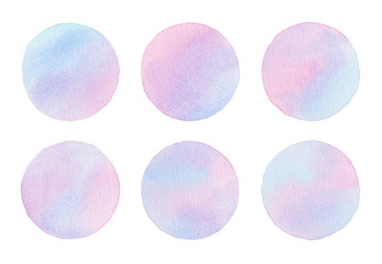Pink purple blue hand-painted watercolor circle isolated design element set