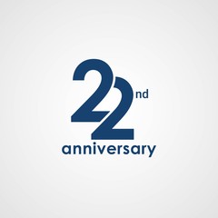 22 Years Anniversary emblem template design with dark blue number style - obrazy, fototapety, plakaty