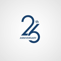 26 Years Anniversary emblem template design with dark blue number style - obrazy, fototapety, plakaty