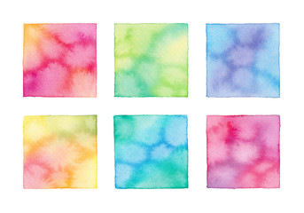 Colorful splashy textured hand-painted watercolor background square banner set