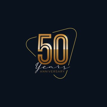 50 Years Anniversary badge with gold style Vector Illustration
