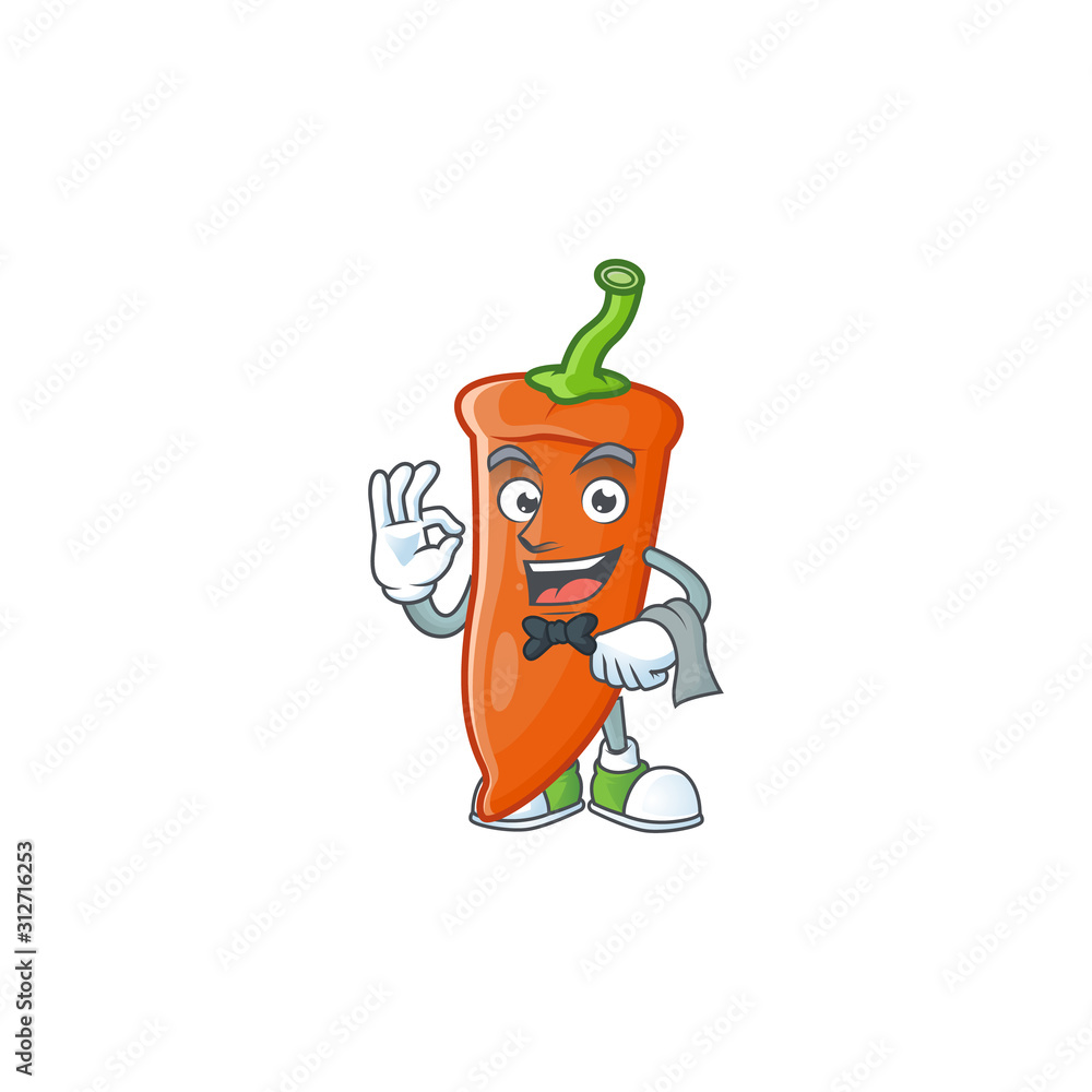 Sticker Orange chili cartoon character as a Waiter look