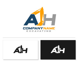 Initial A H excavator logo concept vector with arm excavator template vector.
