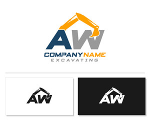 Initial A W excavator logo concept vector with arm excavator template vector.