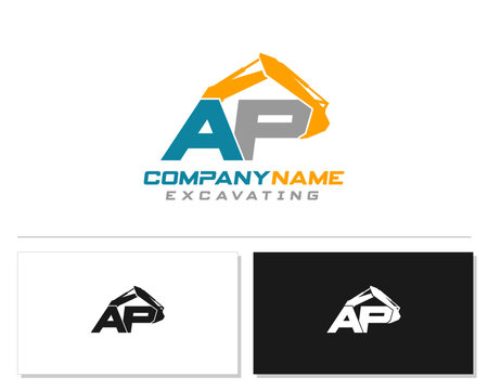 Initial A P excavator logo concept vector with arm excavator template vector.