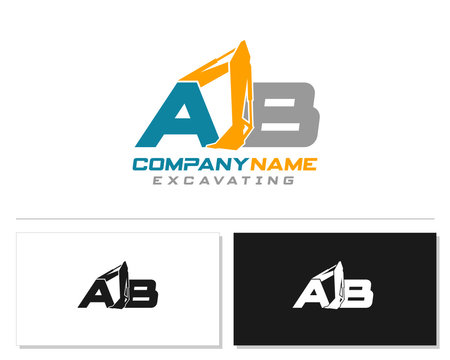 Initial A B excavator logo concept vector with arm excavator template vector.