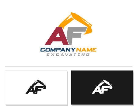 Initial A F excavator logo concept vector with arm excavator template vector.