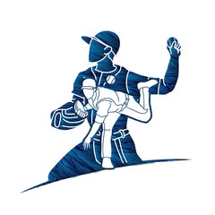 Obraz premium Group of Baseball players action cartoon sport graphic vector.