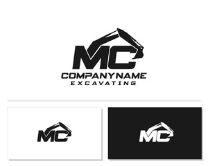 Initial M C excavator logo concept vector with arm excavator template vector.