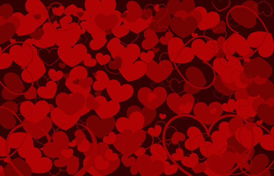 Valentine's day background with red hearts on dark red background. vector. illustration.