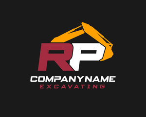 Initial RP excavator logo concept vector with arm excavator template vector.