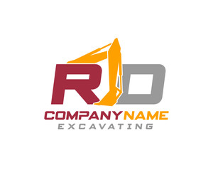 Initial RO RD excavator logo concept vector with arm excavator template vector.