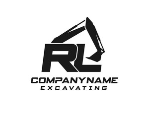 Initial R L excavator logo concept vector with arm excavator template vector.