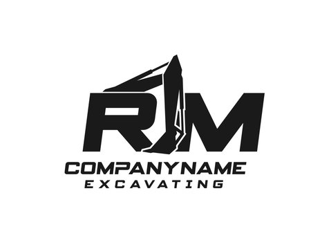 Initial RM excavator logo concept vector with arm excavator template vector.