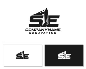 Initial SE excavator logo concept vector with arm excavator template vector.