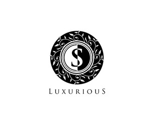 Luxury S Letter Circle Floral Logo Perfect for boutique, restaurant, hotel and resort icon.