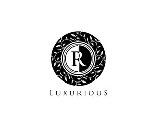 Luxury R Letter Circle Floral Logo Perfect for boutique, restaurant, hotel and resort icon.