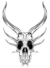 Image of a demon skull. Can be used as a basis for printing a picture on a t-shirt or tattoo.