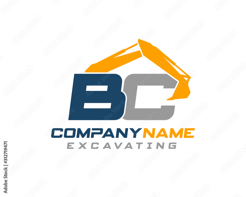 Wall mural initial bc excavator logo concept vector with arm excavator template vector. - Wall murals