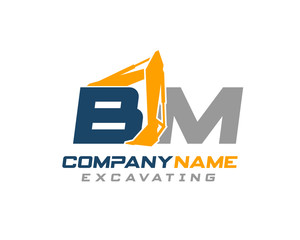 Initial BM excavator logo concept vector with arm excavator template vector.