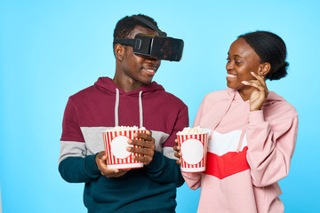 young couple in t-shirts chatting