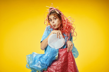 Woman with trash bags.