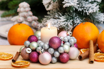 Candle holder made of glass balls. Beautiful table decoration