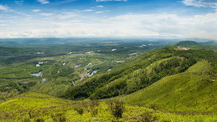 Mountain River Valley Amgun. Khabarovsk Krai in the Russian Far East. Amgun river views of the beautiful.