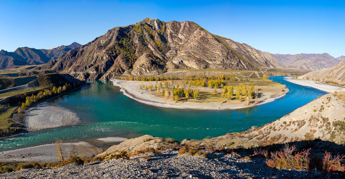 Beautiful Place Merging The Rivers Chui And Katuni Republic Altai.