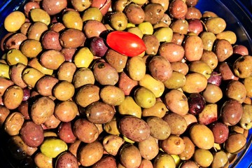 Naklejka na ściany i meble Stall with Greek olives at street market