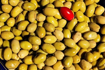 Stall with Greek olives at street market