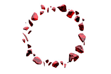 3Dレンダリングによる砕けた透明な赤色の石の輪の背景用イラスト