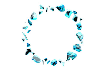 3Dレンダリングによる砕けた透明な青色の石の輪の背景用イラスト