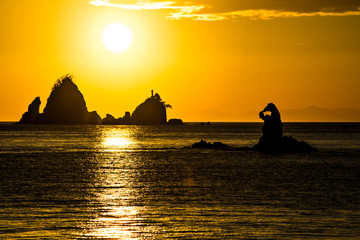 Naklejka na ściany i meble Beautiful Sunset over the Coastlines of Izu, Japan