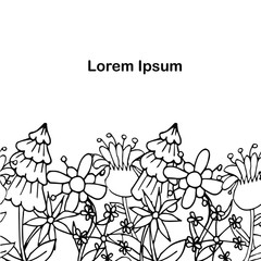 Floral monochrome background, Lorem Ipsum hand drawn background ink graphic art design elements stock vector illustration, for web, for print, for textile, for cower