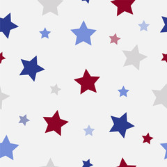 Obraz premium Abstract Seamless Pattern American President Day. Vector Illustration red, blue, gray stars on a white background.