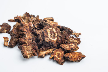 Chinese medicinal herbs on white background